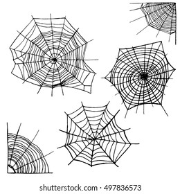 Different Spider Web Set. Elements for Design. The Symbol Of Halloween Vector illustration of Monochrome Spiders Web or Net on White. Five Various Spiderwebs Isolated for you Design
