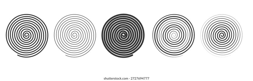 Diferentes patrones en espiral en una superficie plana que muestran una variedad de diseños desde oscuros hasta claros en una disposición simple