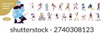 Different sport athletes set. Various sportsmen and sportswomen play games. Players of football, basketball, ice hockey, volleyball and soccer. Flat isolated vector illustrations on white background