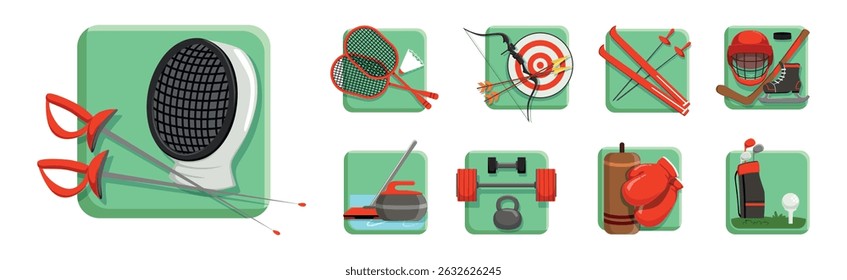 Different Sport and Athletic Equipment and Accessory Vector Set