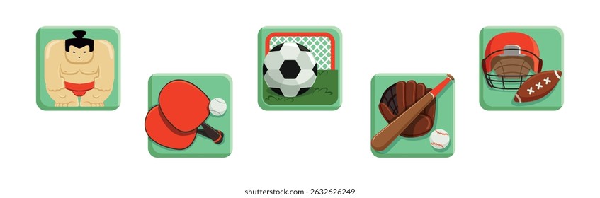 Different Sport and Athletic Equipment and Accessory Vector Set