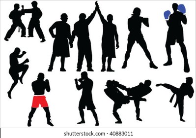 Different sport fighting silhouettes vector