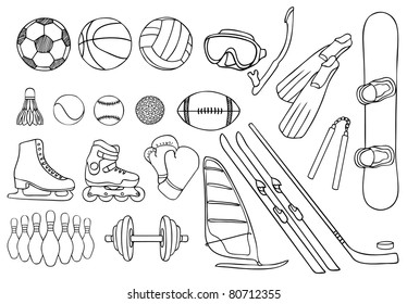 different sport items vector set