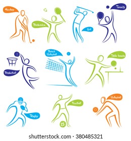 different sport like hockey, basketball, volleyball, badminton ,rugby, table tennis and golf design vector