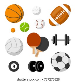 Different sport objects collection. Vector cartoon flat style illustration isolated on white.