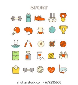 Different sport thin line color icons vector set