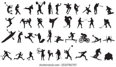 different sports athlete set silhouette