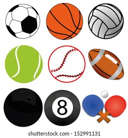 different sports ball on white background