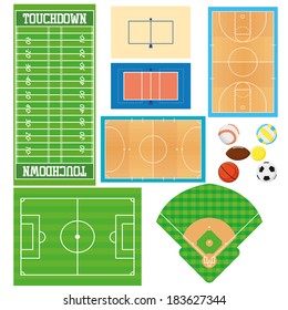 Different Sports Fields Set  Isolated On White Background