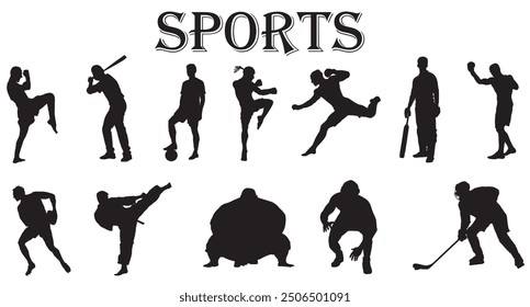 different sports set silhouette full isolated