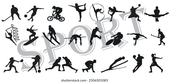 different sports silhouette collection full isolated