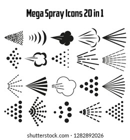 Different spray signs set. Spraying symbols mega collection. Vector illustration spray icons big set 20 in 1