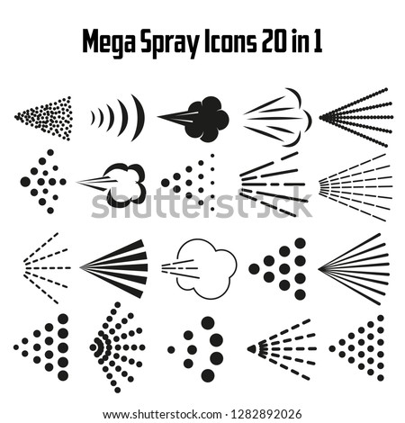 Different spray signs set. Spraying symbols mega collection. Vector illustration spray icons big set 20 in 1