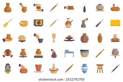 Different stages of creating pottery, modeling on pottery wheel, drying, firing in muffle furnace