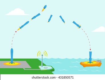 Different Stages diagram of a Reusable Rocket concept. Editable Clip Art.