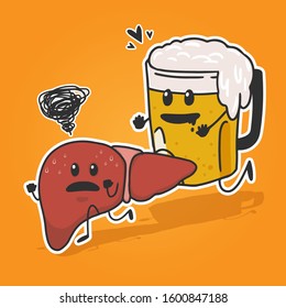 Different Stages Of Human Liver ,liver Beer Is Destroying The Liver Illustration.