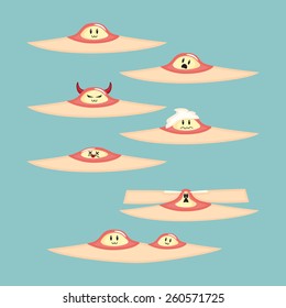 Different stages of pimples on the skin.