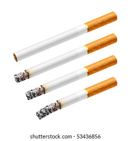 Different stages of smoking a cigarette. Vector.