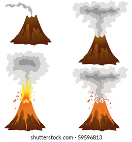 Different Stages Of Volcano Icon Set Vector Isolated On White