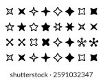 Different star shape set. Full color and line design isolated on white background.