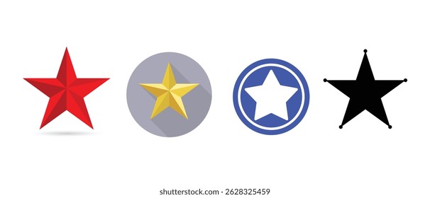 Different Star Shapes Isolated on White Background. Glossy Star Icon Flat Style. Star Sign.