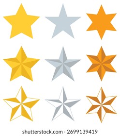 Diferentes Formas de estrellas aisladas sobre fondo blanco.
