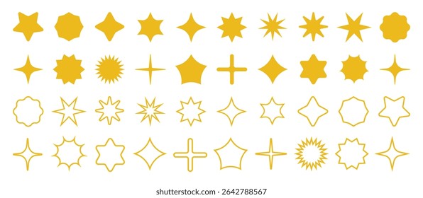 different star shapes. different vector sparkling stars icon, decorative twinkle and bursts forms. collection of star icons in various shapes and styles. Star icons feature different designs