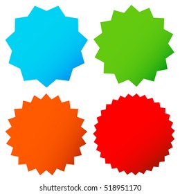 Different starburst / sunburst badges, shapes in 4 color