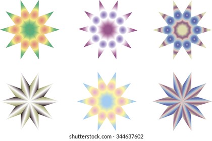 Different stars with ten rays