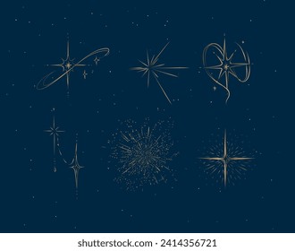 Different states of stars drawing in graphic style on blue background