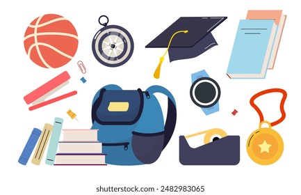 Different stationery for studying vector illustrations set