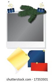 Different stickers with buttons and paper clips, a photo