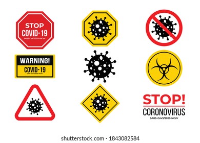 Different stop coronavirus signs set isolated on vector design
