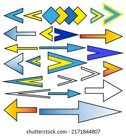 different straight arrows. Set for decorative design. Graphic elements. Vector illustration. stock image.
