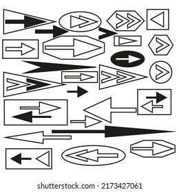 different straight arrows. Set for decorative design. Graphic elements. Vector illustration. stock image.