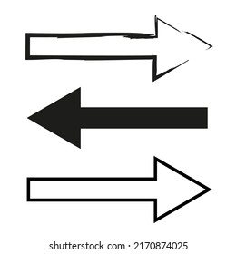Different straight brush arrows. Exclusive arrows. Brush arrows pointing in different directions. stock image. 