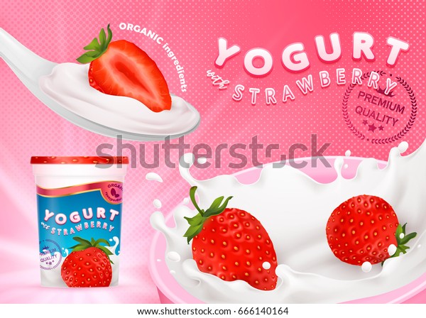 Unterschiedliche Erdbeeren 3d Realistische Vektorgrafik Von Aroma Jogurt Werbung Stock Vektorgrafik Lizenzfrei