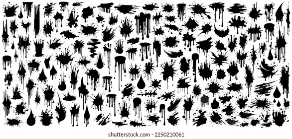 Diferentes trazos de pintura negra sobre un fondo blanco - Ilustración vectorial