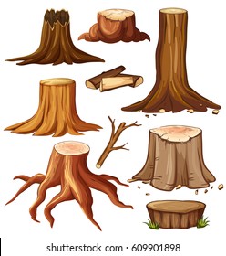 Different stump trees on white background illustration