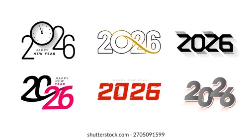 different style 2026 new year lettering text in big set vector