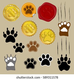 Different style of bear paws with wax seal stickers and some scratches