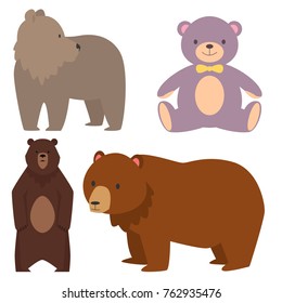 Different style bears funny happy animals cartoon predator cute character vector illustration