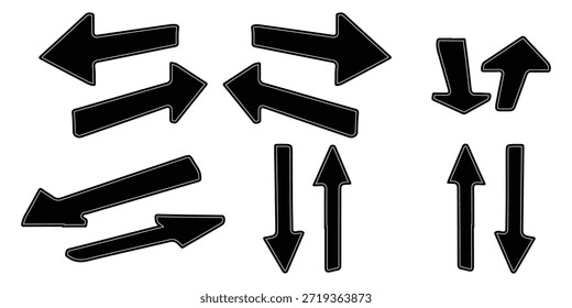 Different Style bold arrow direction set. Business connection cursor sign and symbol design element. Up, down, left, right direction black arrow icons. 