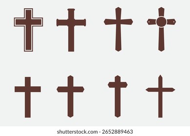 Coleção de silhuetas de cruz cristã de estilo diferente. Religião cruza ícones. 