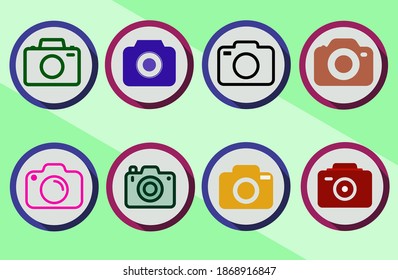 different style colorful camera icon set, vector.
