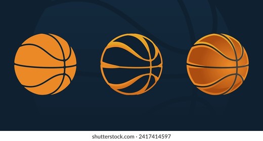 Distinto estilo de diseño e icono de baloncesto de baloncesto ilustración de lado vista de perspectiva