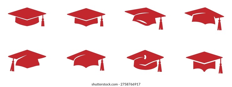 Different style graduation cap icon set. Graduation cap icon symbolizing education, achievement, success, and academic pursuit. eps 10