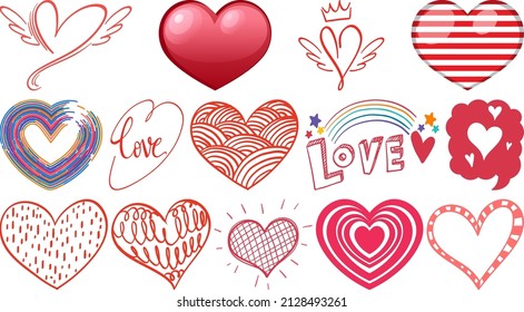 Different style of hearts isolated on white background illustration