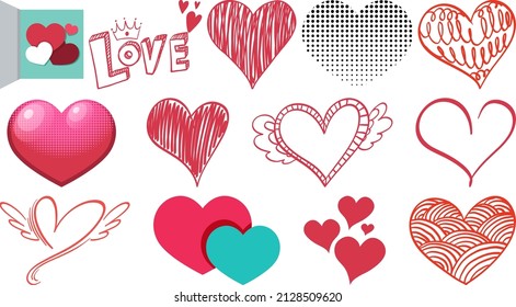 Different style of hearts isolated on white background illustration