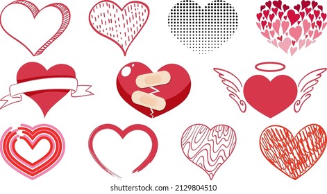 Different style of hearts isolated on white background illustration